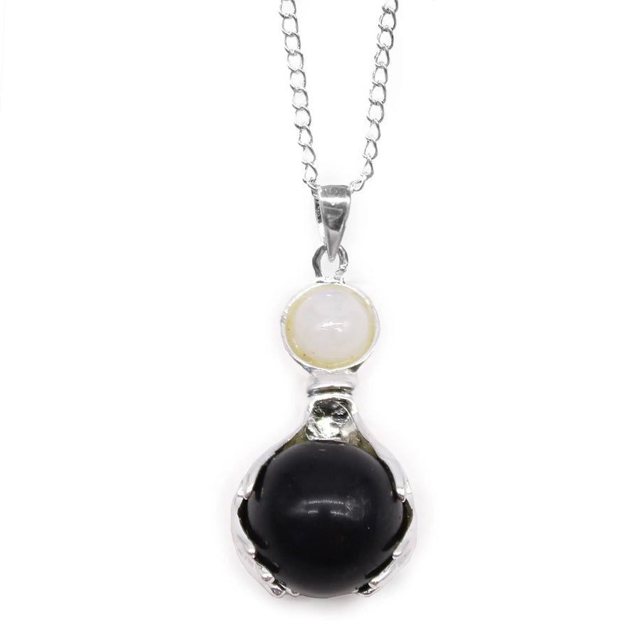 Black Agate Gemstone Hand Pendant Necklace - Gemstone Necklace - SIXTH HOUSE