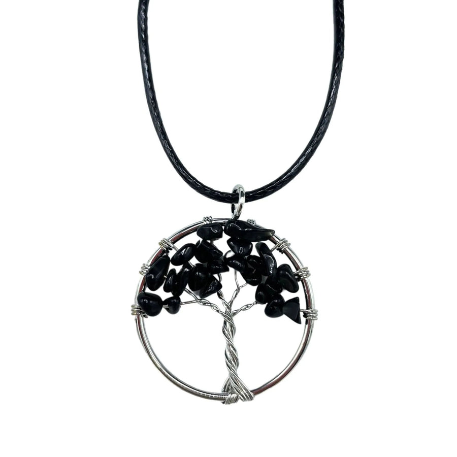 Black Agate Tree of Life Gemstone Necklace - Gemstone Necklace - SIXTH HOUSE