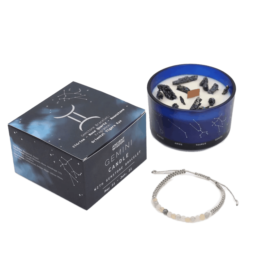 Gemini Zodiac Crystal Candle & Gemstone Bracelet - Zodiac Crystal Candles with Gemstone Bracelet - SIXTH HOUSE