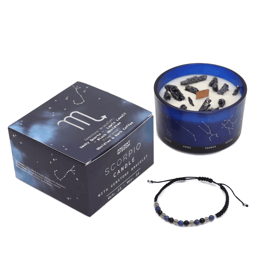 Scorpio Zodiac Crystal Candle & Gemstone Bracelet - Zodiac Crystal Candles with Gemstone Bracelet - SIXTH HOUSE
