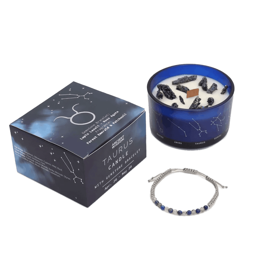 Taurus Zodiac Crystal Candle & Gemstone Bracelet - Zodiac Crystal Candles with Gemstone Bracelet - SIXTH HOUSE