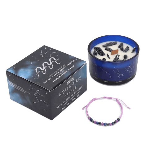 Aquarius Zodiac Crystal Candle & Gemstone Bracelet - Zodiac Crystal Candles with Gemstone Bracelet - SIXTH HOUSE