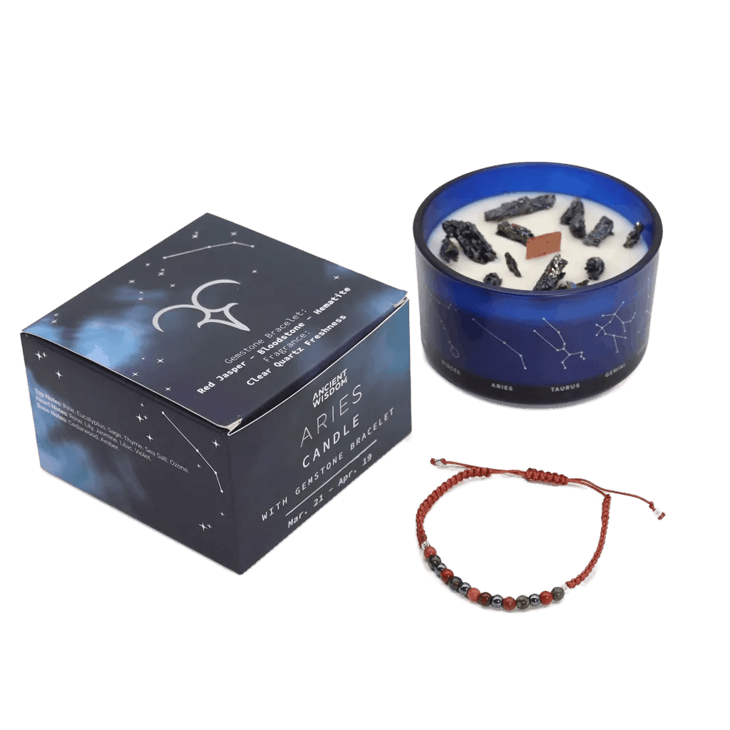 Aries Zodiac Crystal Candle & Gemstone Bracelet - Zodiac Crystal Candles with Gemstone Bracelet - SIXTH HOUSE