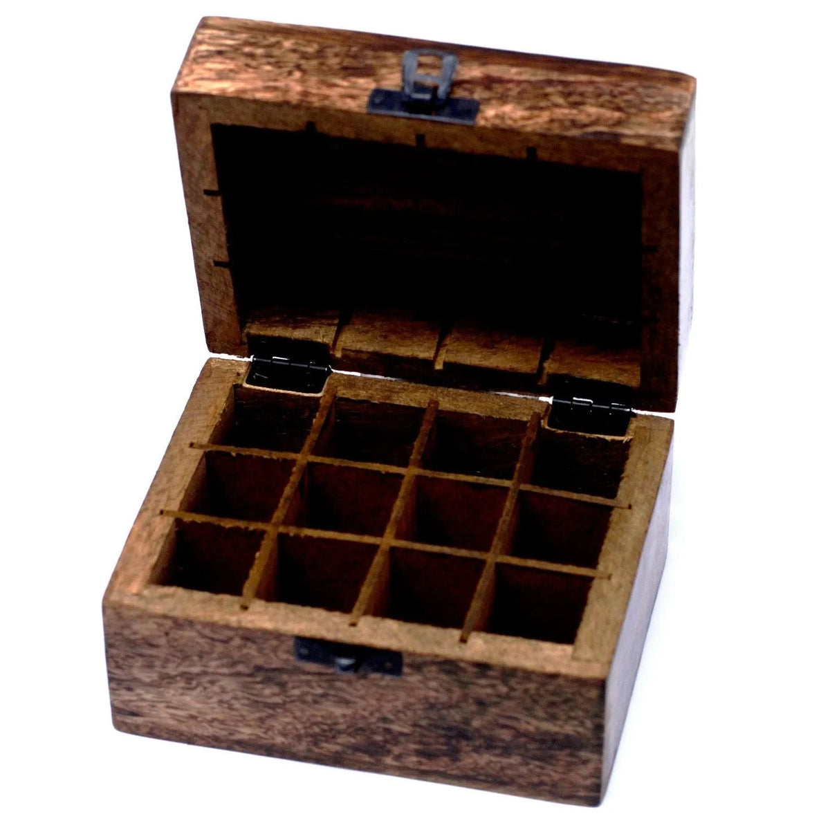 AW Carved Mango Wood Oil Box – 12 Bottles - Essential Oil Storage Box - SIXTH HOUSE
