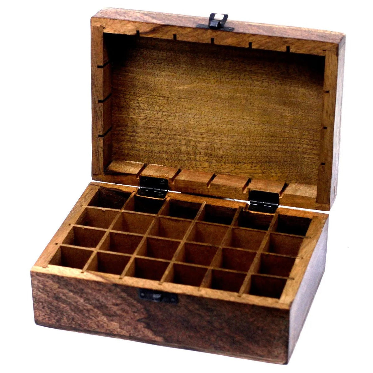 AW Carved Mango Wood Oil Box – 24 Bottles - Essential Oil Storage Box - SIXTH HOUSE