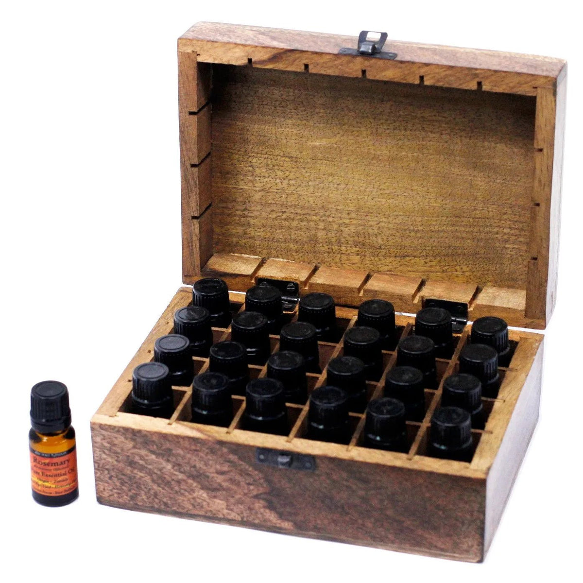 AW Carved Mango Wood Oil Box – 24 Bottles - Essential Oil Storage Box - SIXTH HOUSE