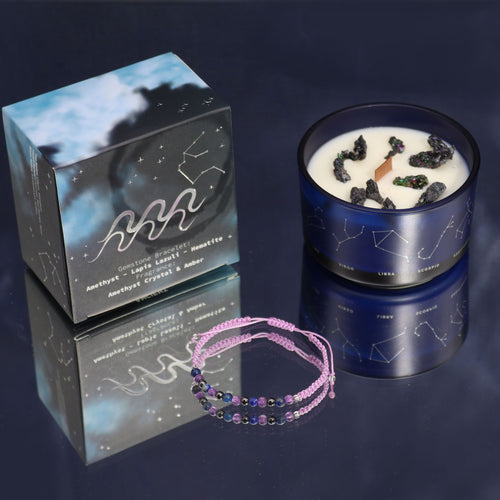 Aquarius Zodiac Crystal Candle & Gemstone Bracelet