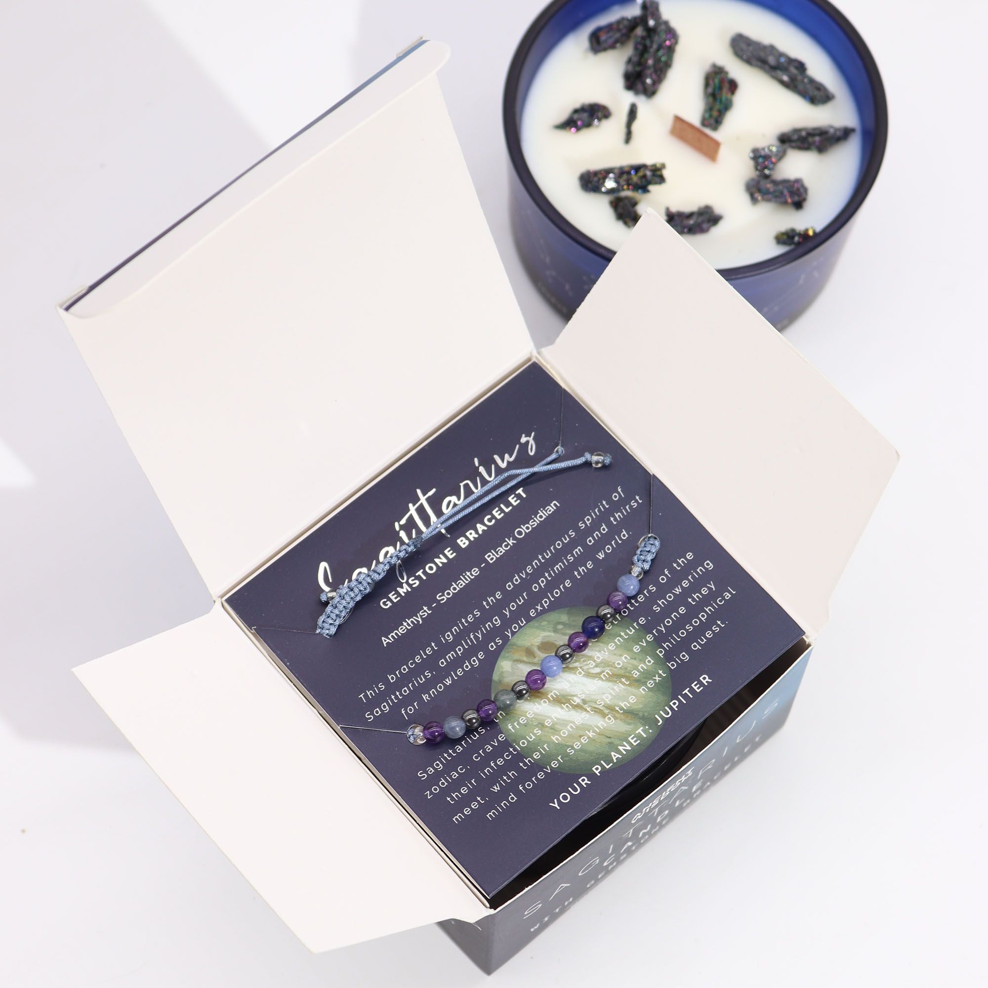 Sagittarius Zodiac Crystal Candle & Gemstone Bracelet