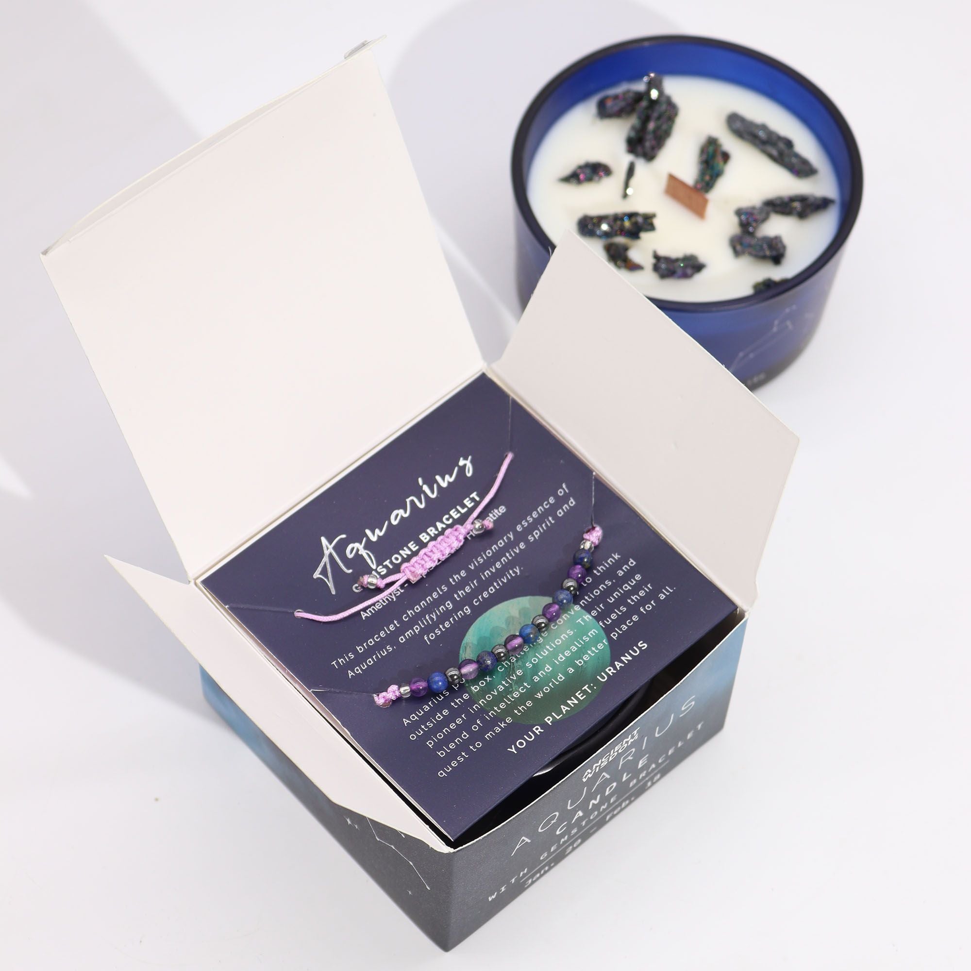 Aquarius Zodiac Crystal Candle & Gemstone Bracelet