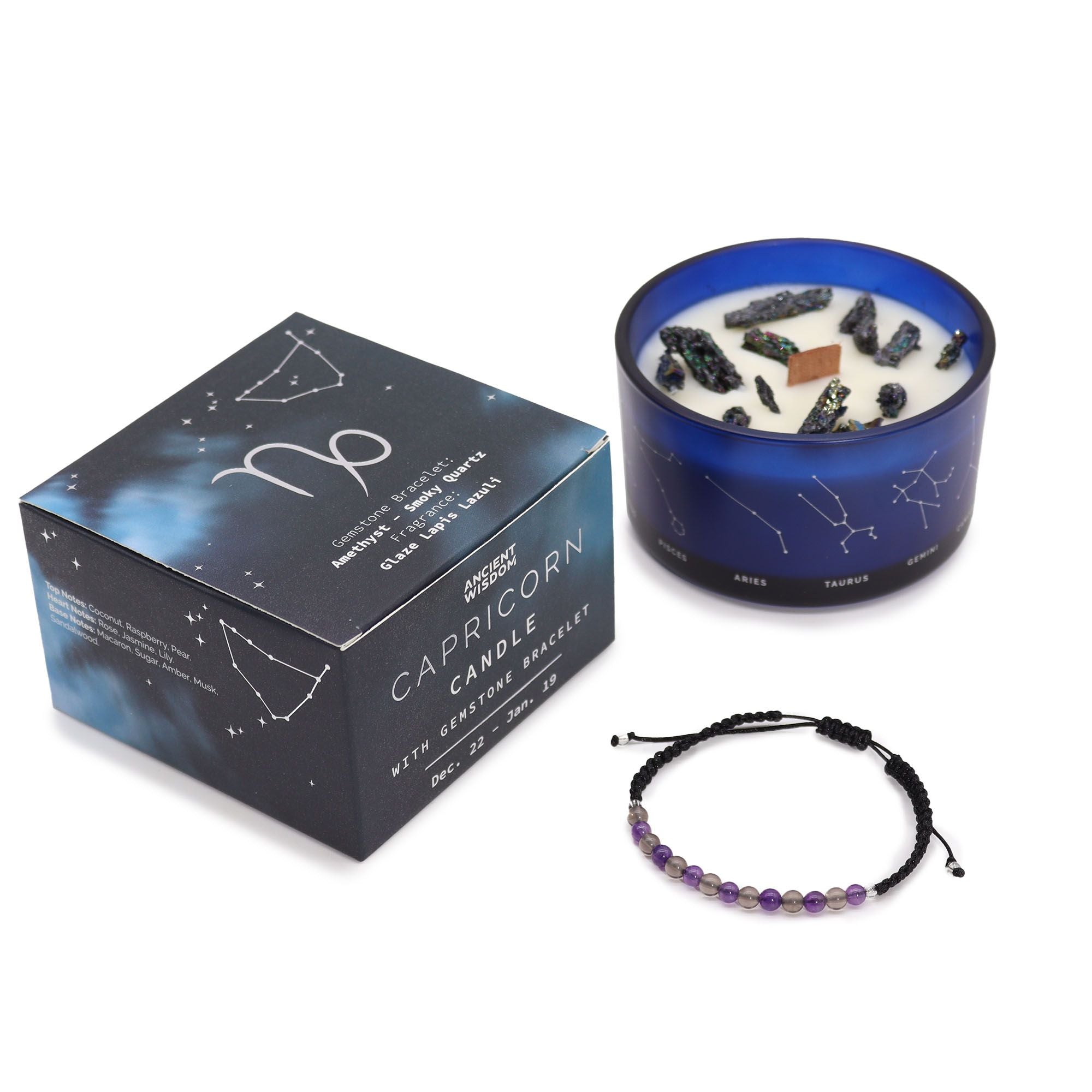 Capricorn Zodiac Crystal Candle & Gemstone Bracelet