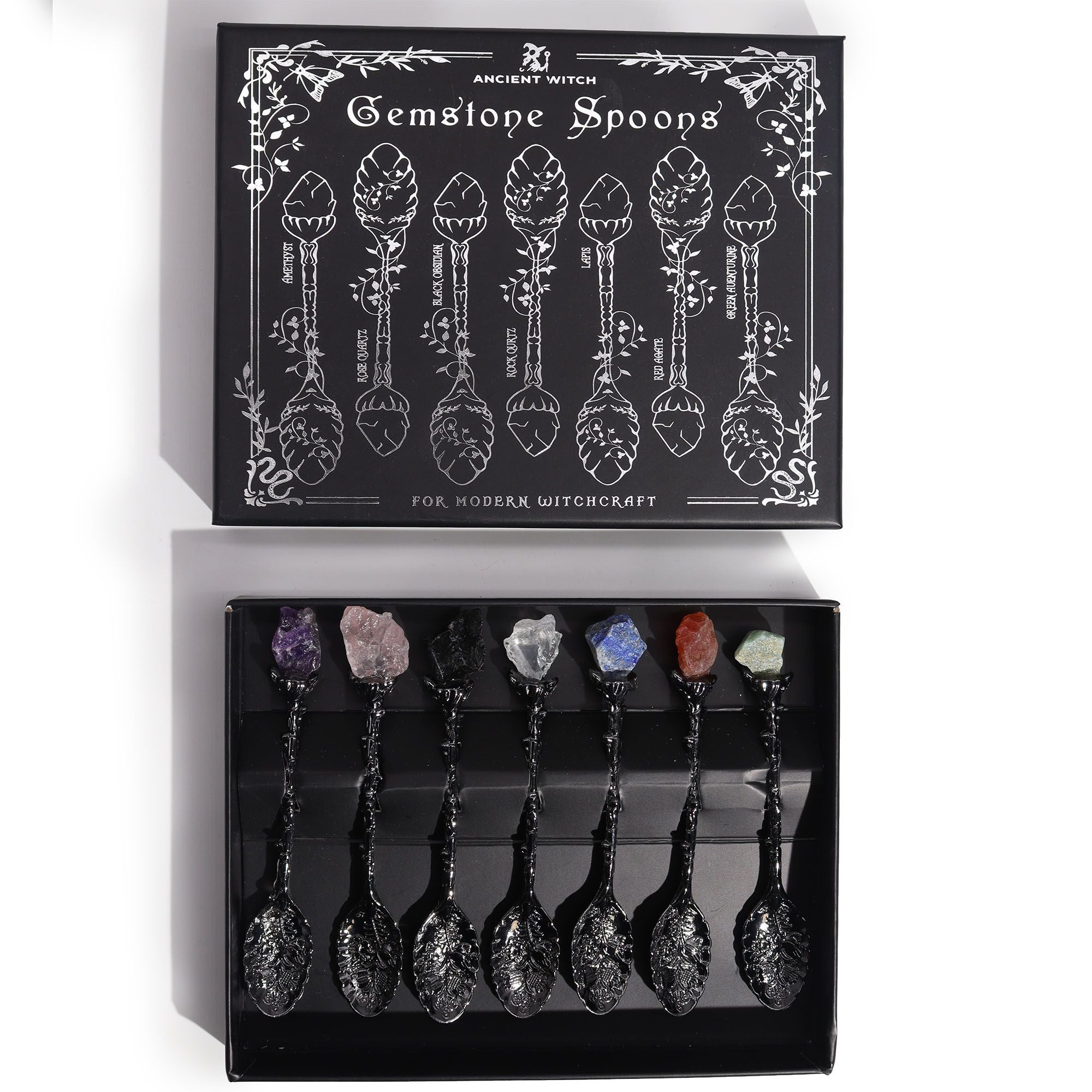 Seven Gemstone Spoons — Dark Silver