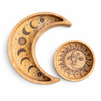 Carved Moon & Sun Wooden Tray Set