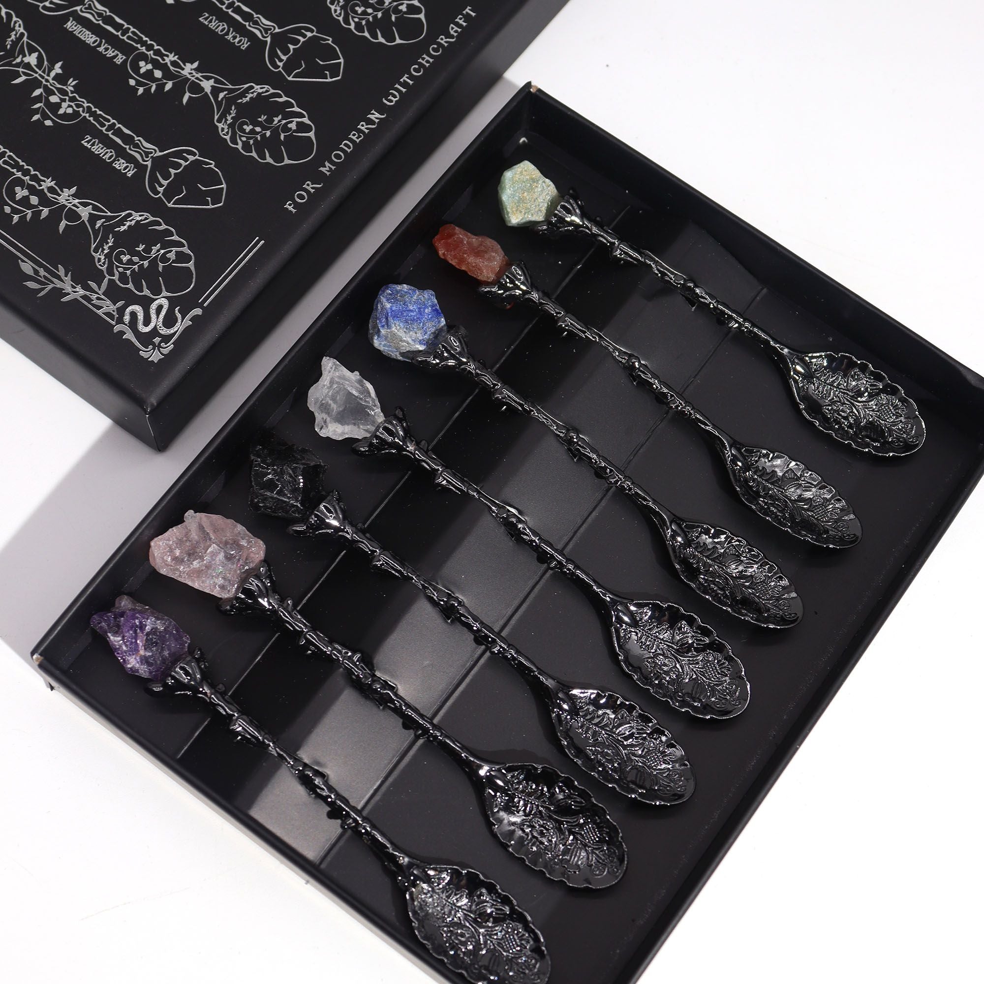 Seven Gemstone Spoons — Dark Silver
