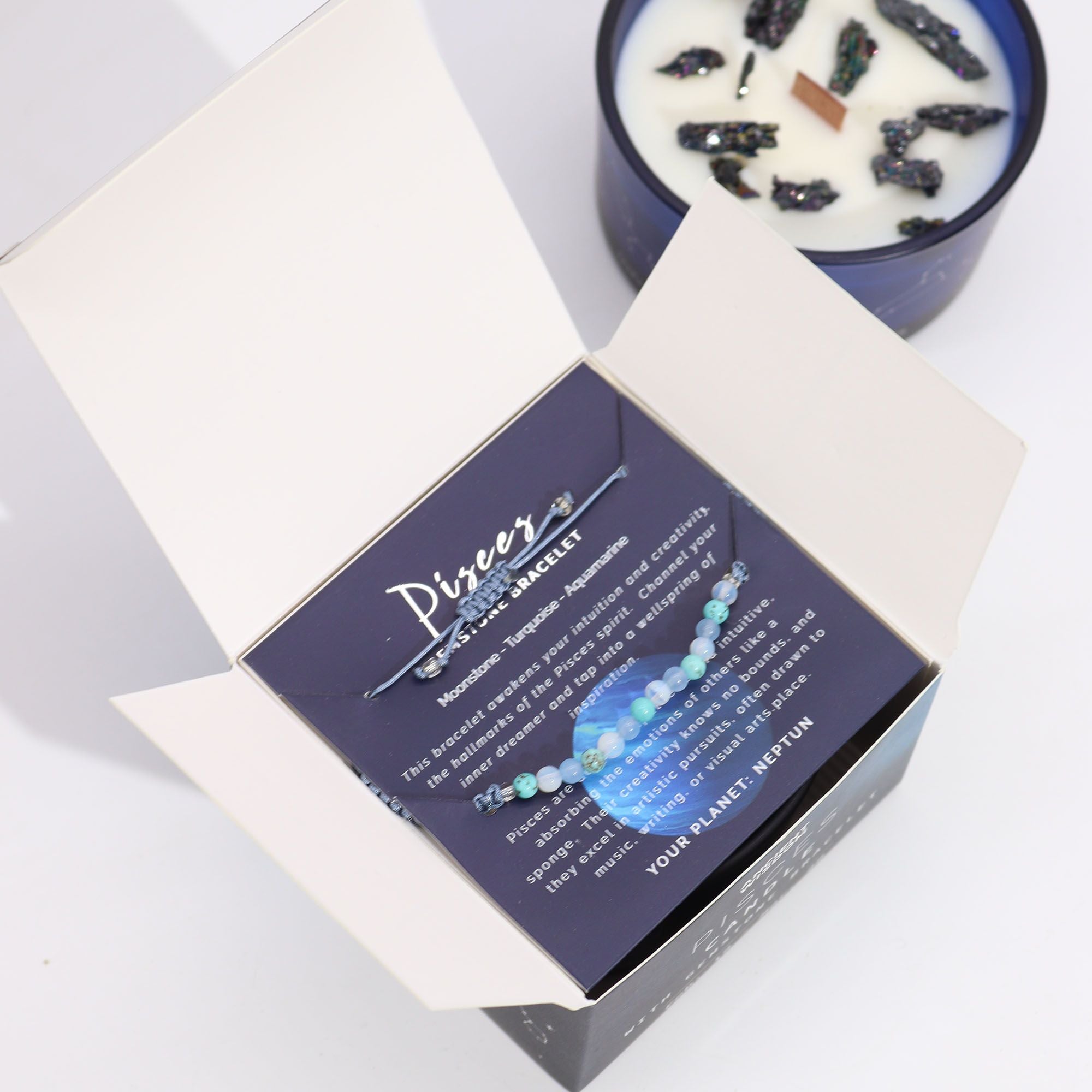 Pisces Zodiac Crystal Candle & Gemstone Bracelet