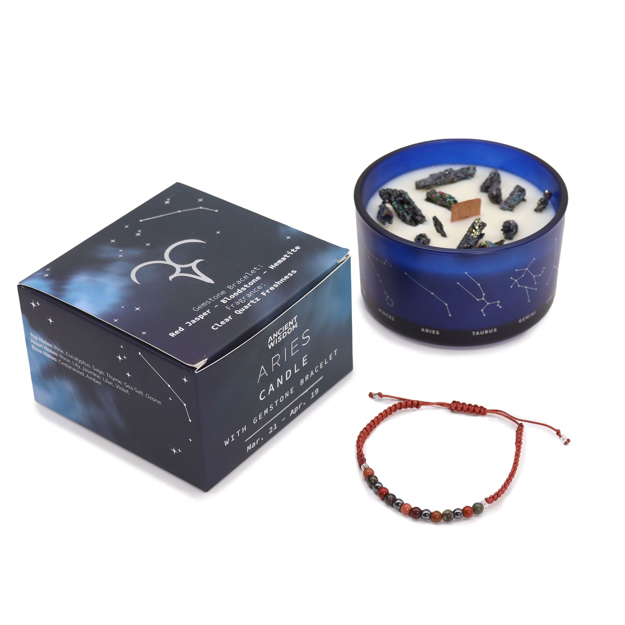 Aries Zodiac Crystal Candle & Gemstone Bracelet