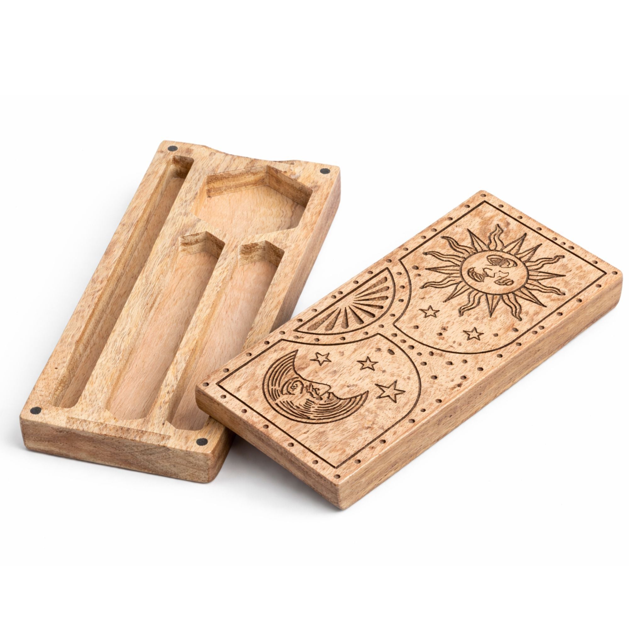 Sun & Moon Carved Wooden Storage Box