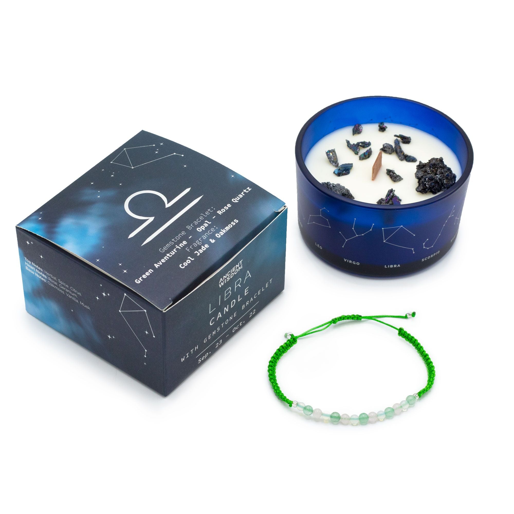 Libra Zodiac Crystal Candle & Gemstone Bracelet