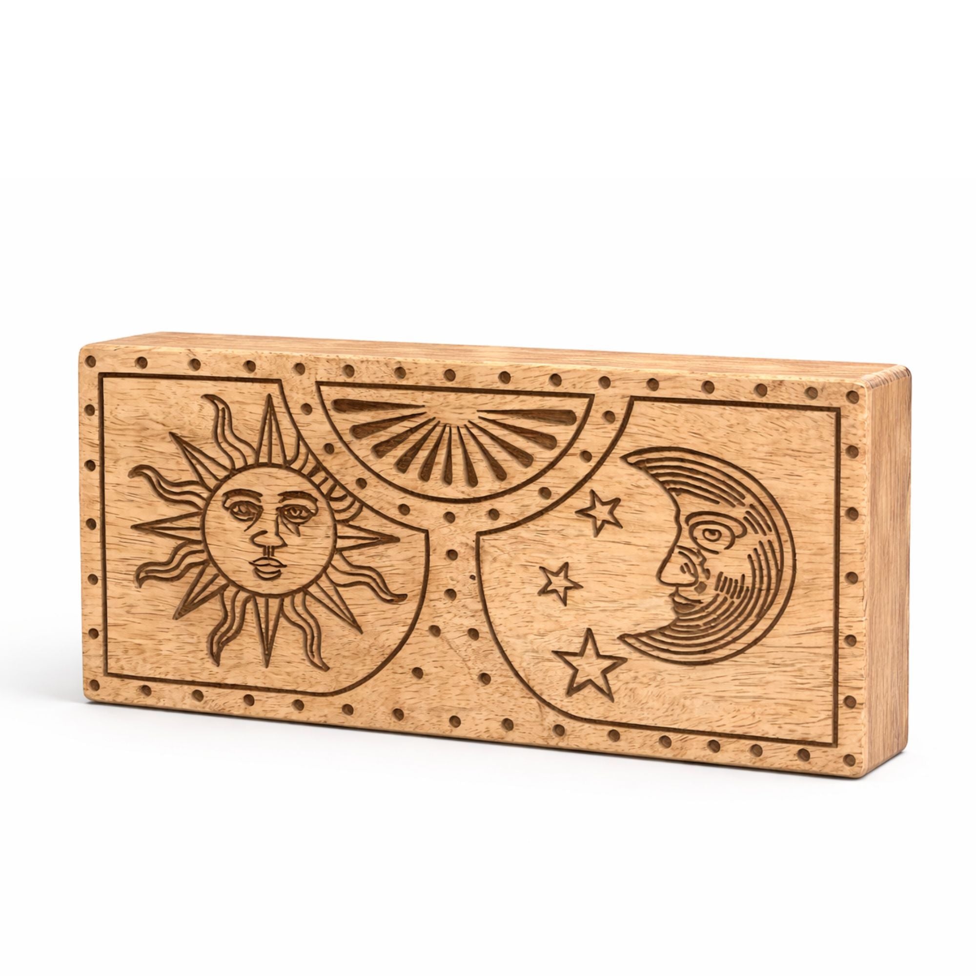Sun & Moon Carved Wooden Storage Box