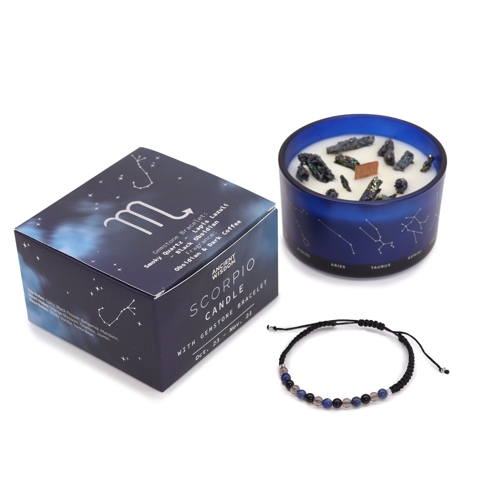 Scorpio Zodiac Crystal Candle & Gemstone Bracelet