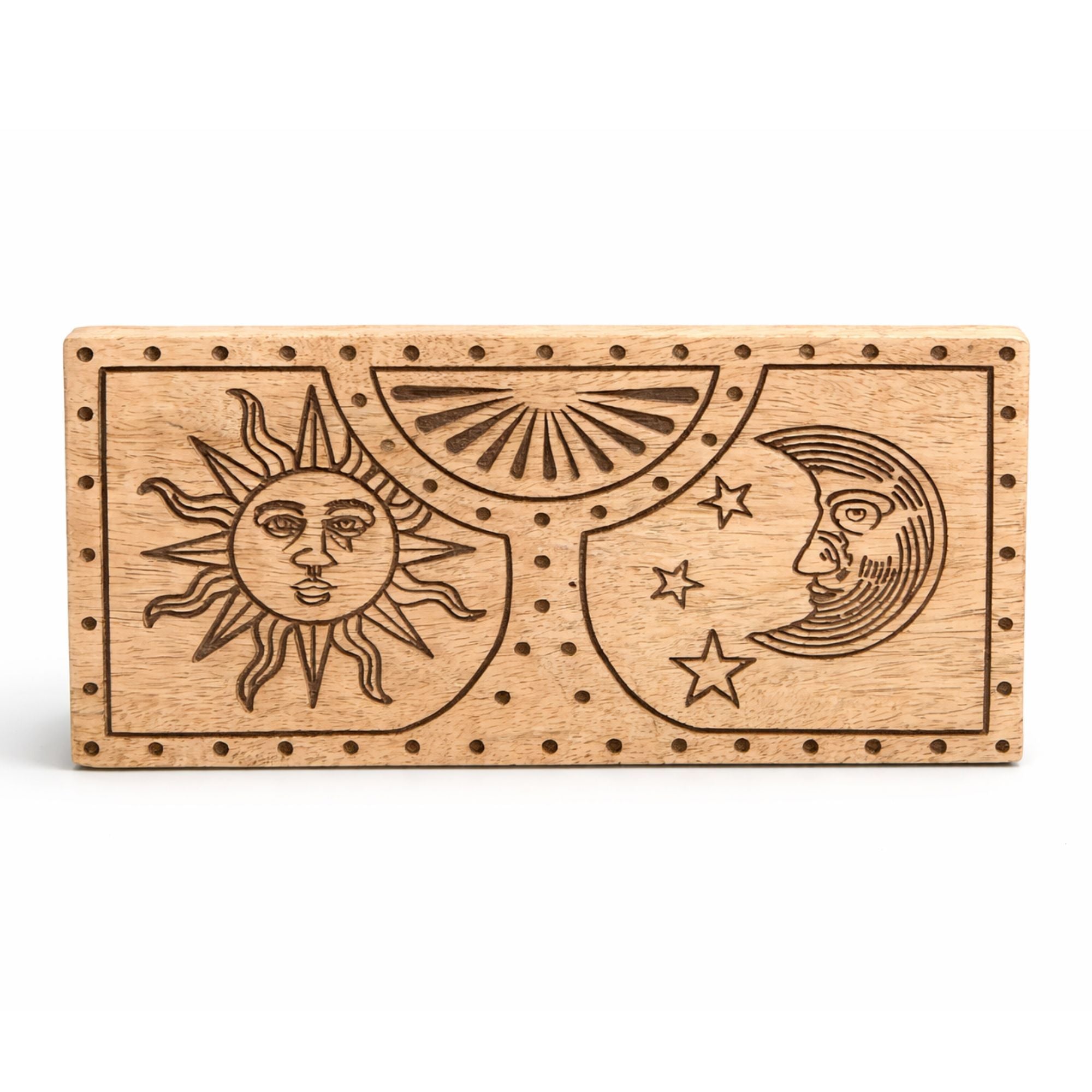 Sun & Moon Carved Wooden Storage Box