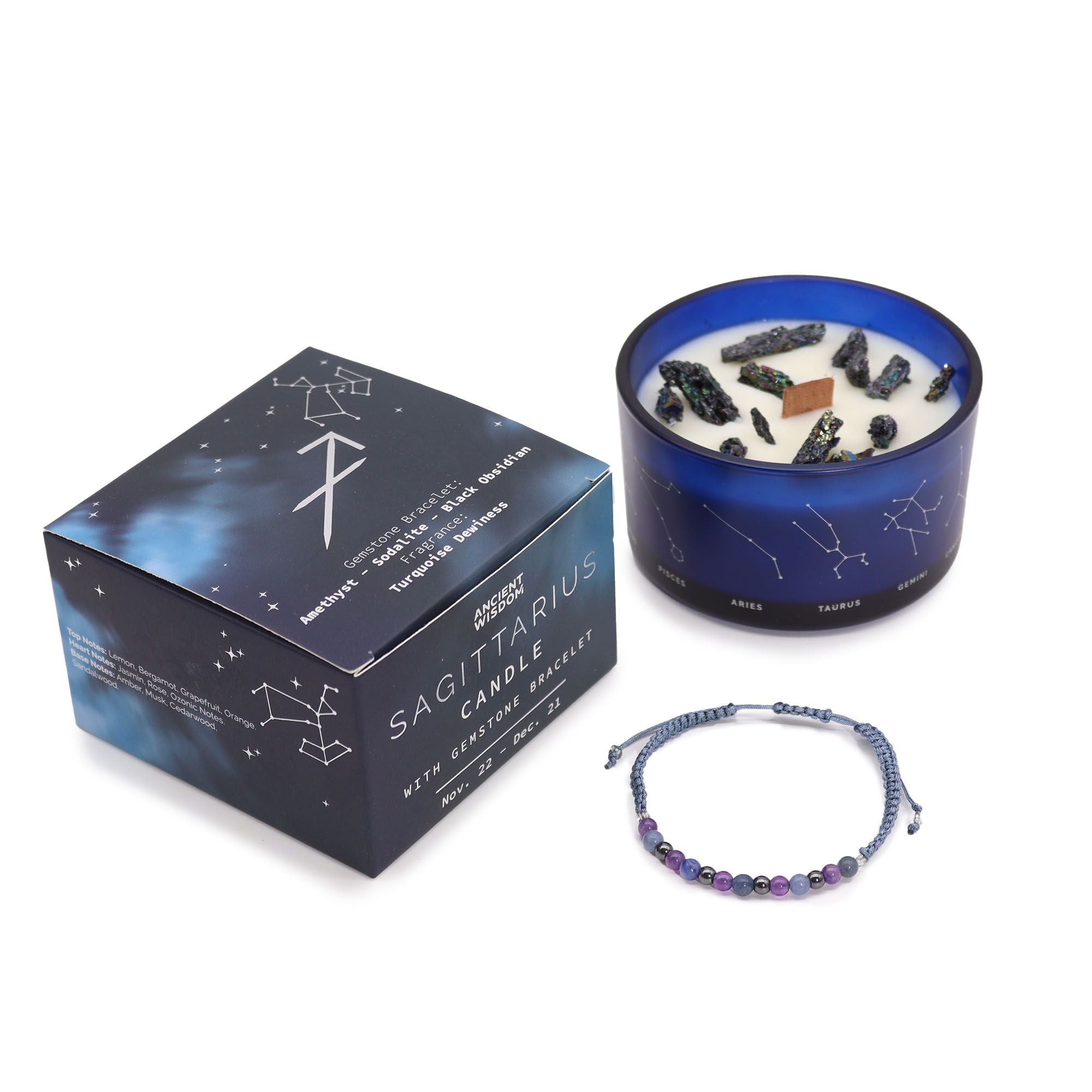Sagittarius Zodiac Crystal Candle & Gemstone Bracelet