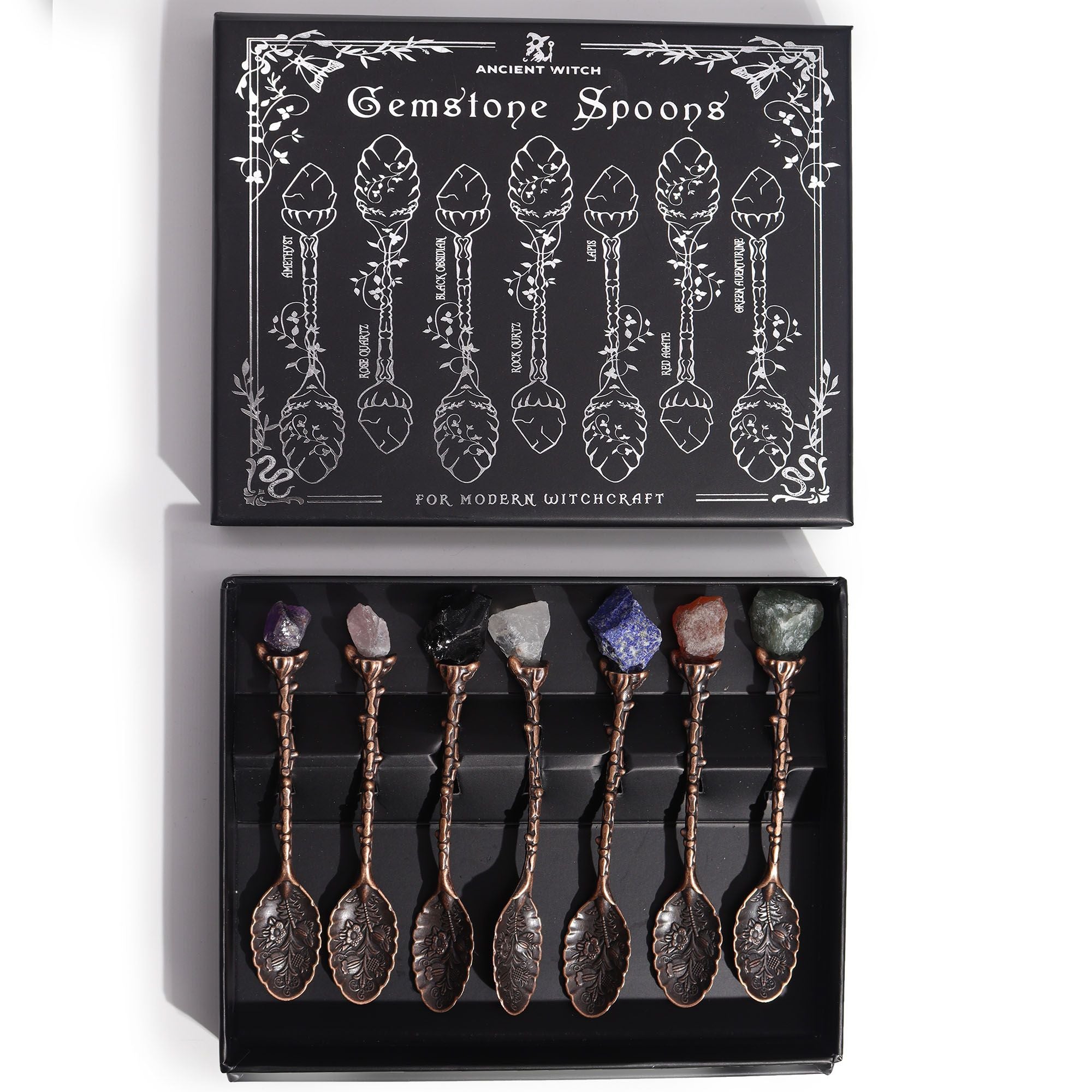 Seven Gemstone Spoons — Antique Bronze