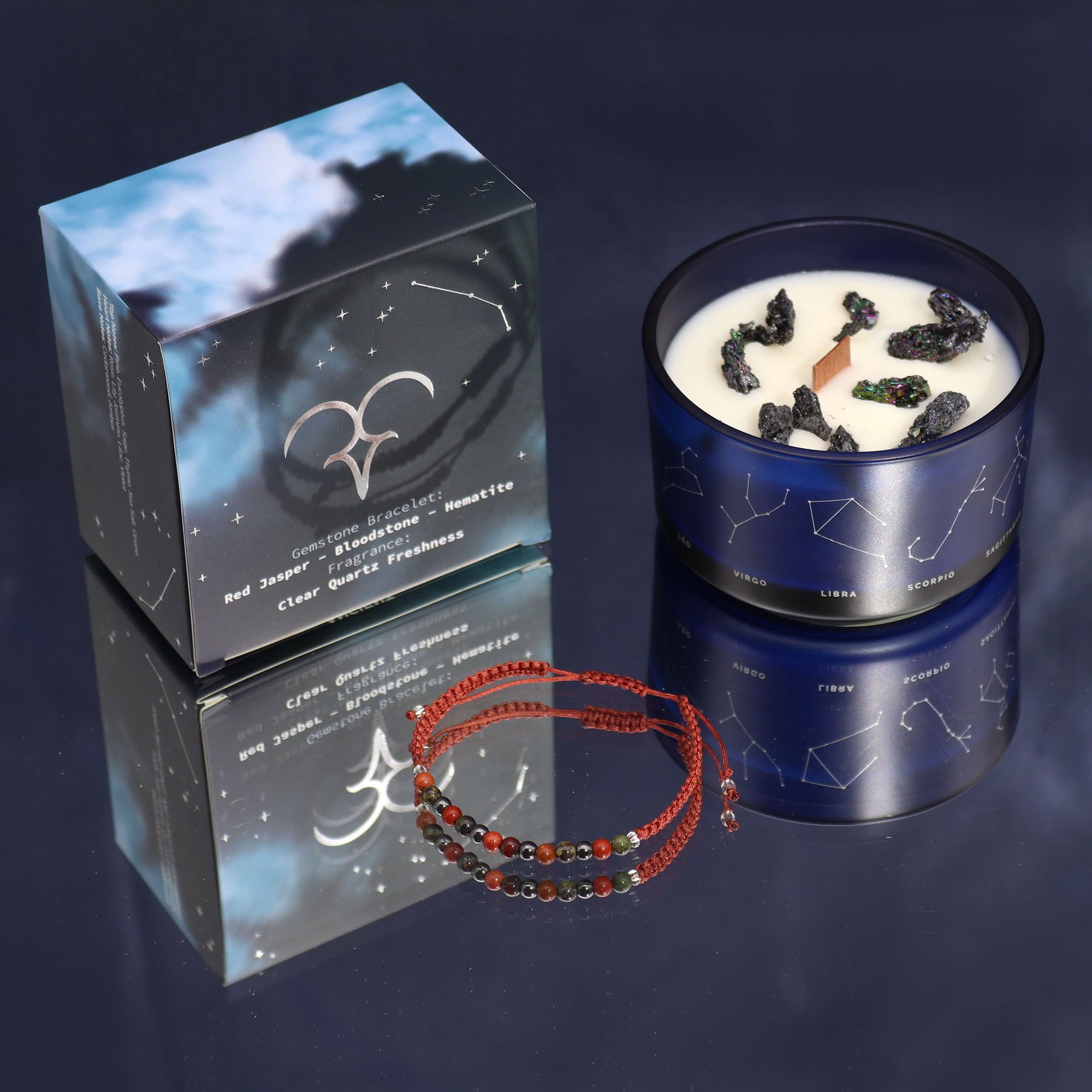 Aries Zodiac Crystal Candle & Gemstone Bracelet