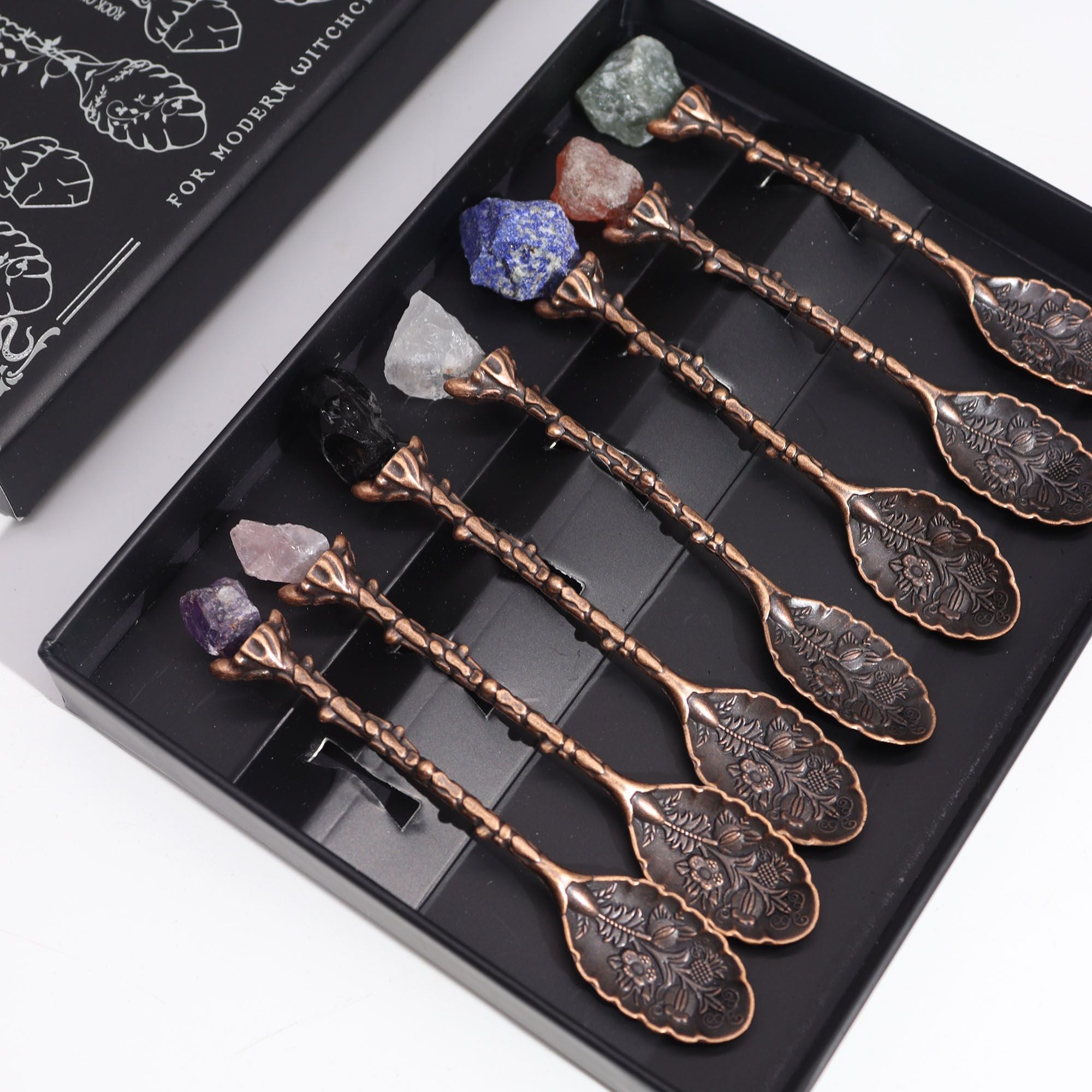 Seven Gemstone Spoons — Antique Bronze
