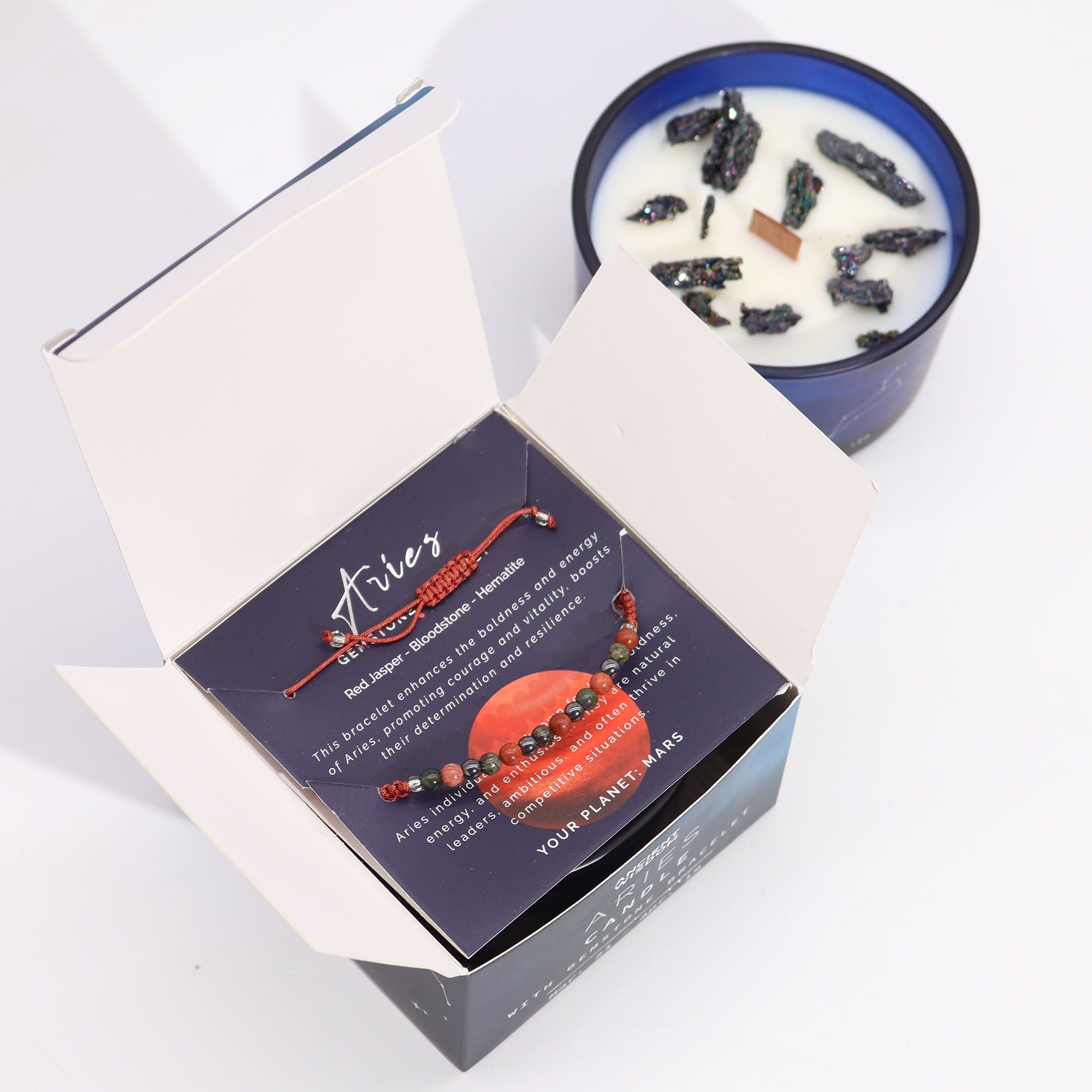Aries Zodiac Crystal Candle & Gemstone Bracelet