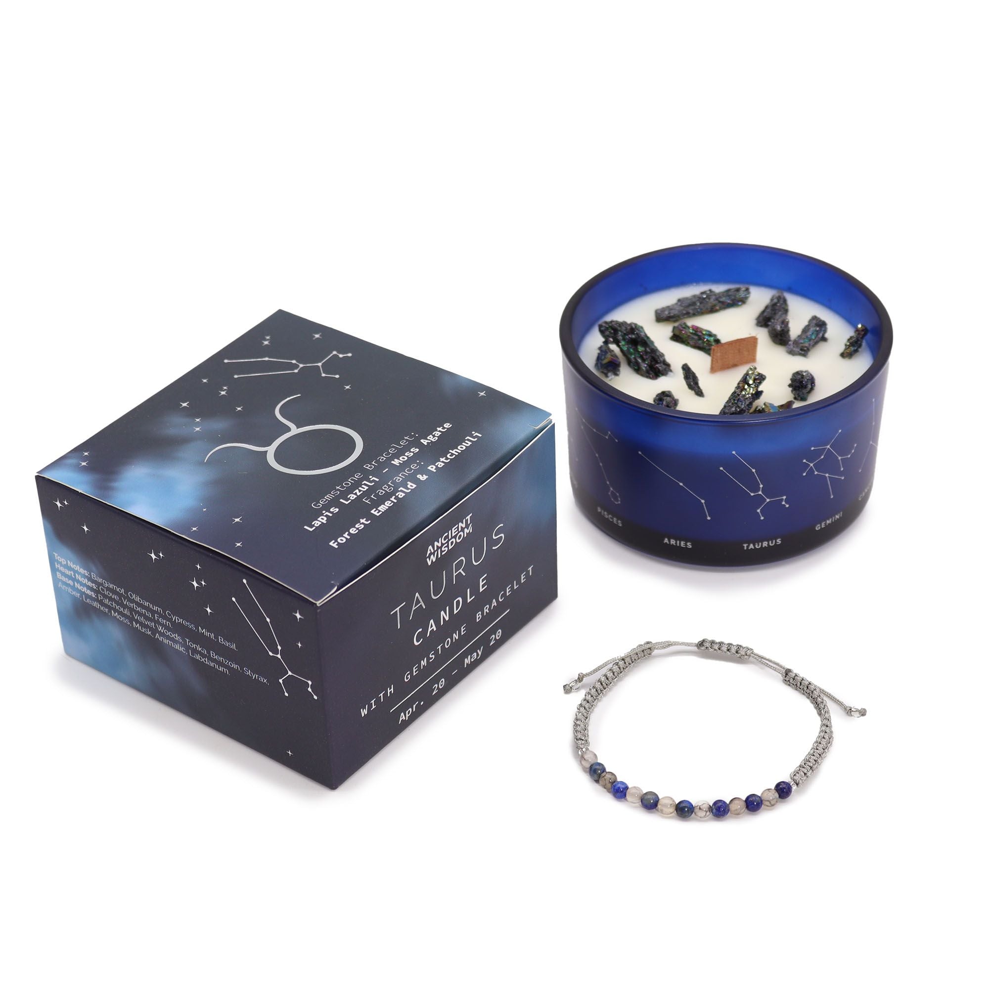 Taurus Zodiac Crystal Candle & Gemstone Bracelet