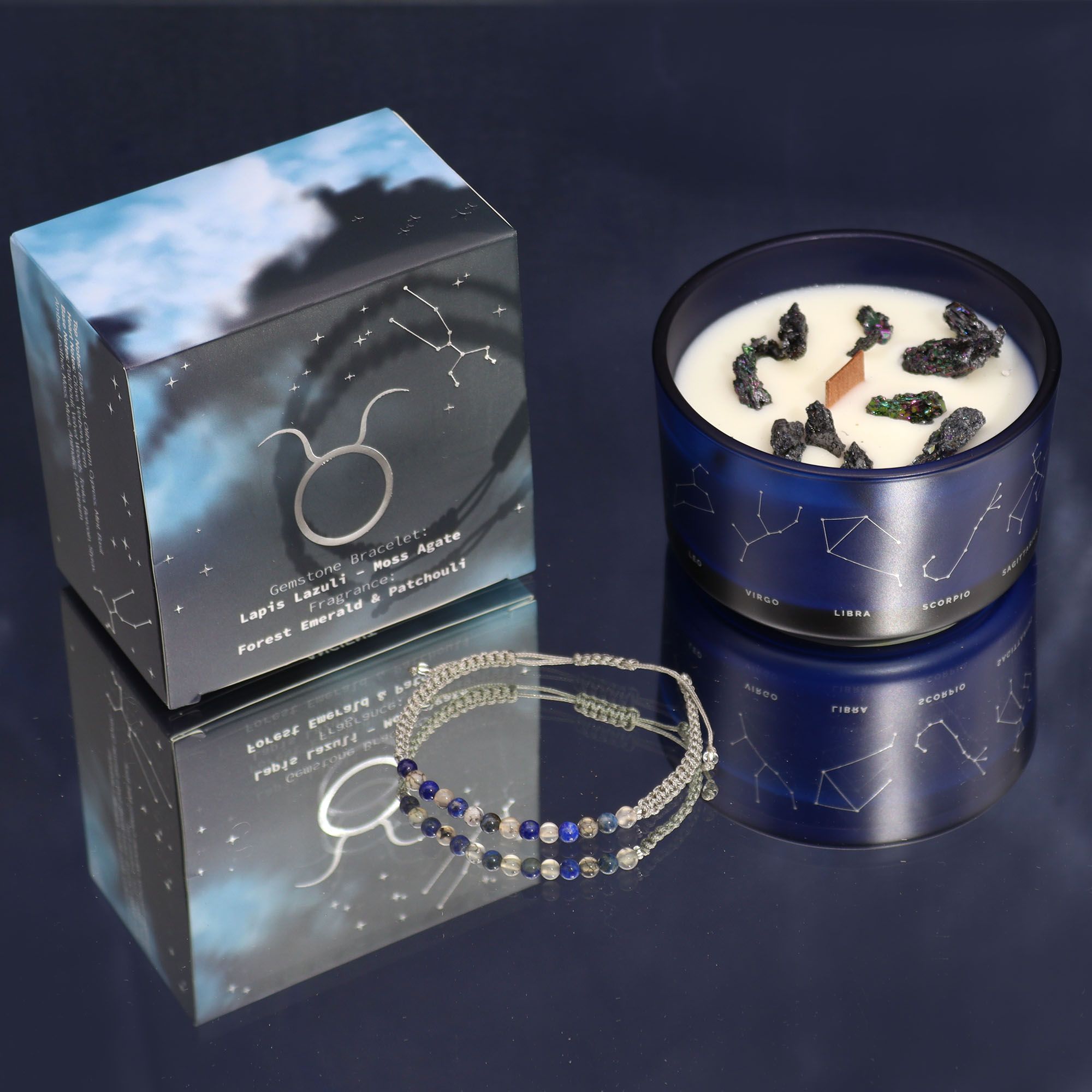 Taurus Zodiac Crystal Candle & Gemstone Bracelet