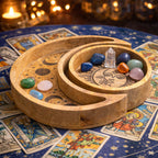 Carved Moon & Sun Wooden Tray Set