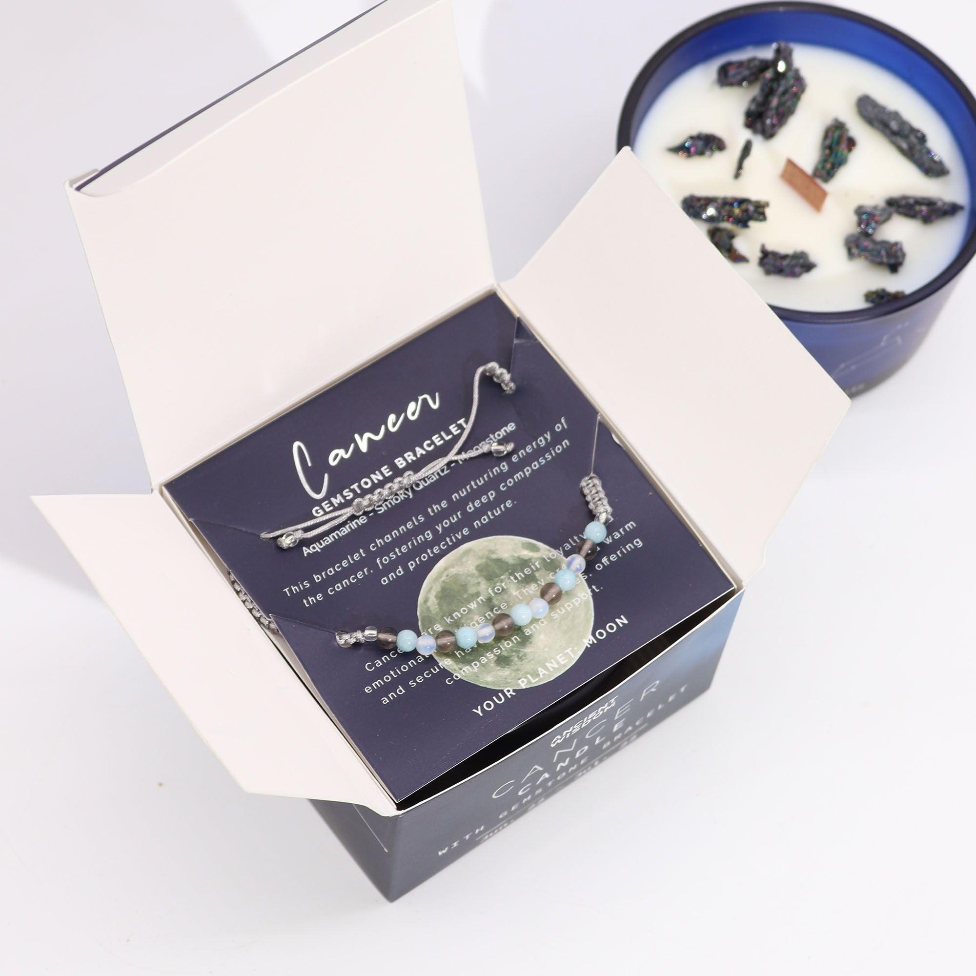Cancer Zodiac Crystal Candle & Gemstone Bracelet