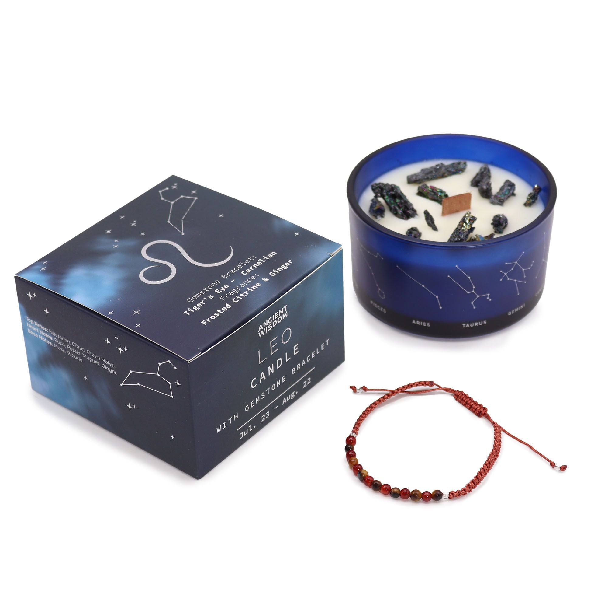 Leo Zodiac Crystal Candle & Gemstone Bracelet