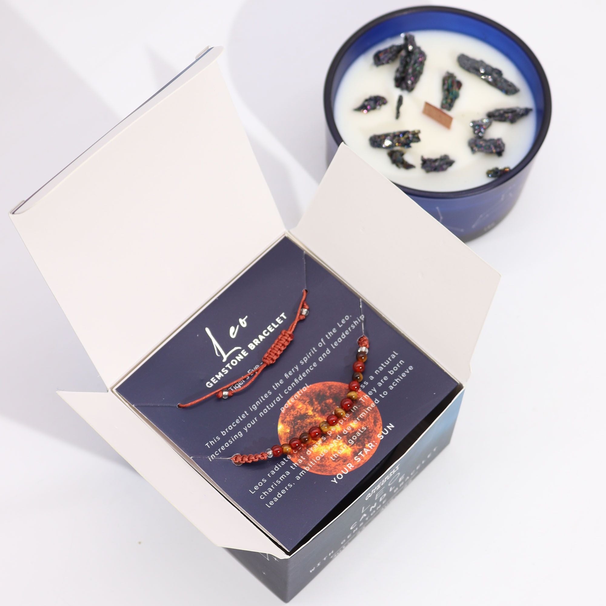 Leo Zodiac Crystal Candle & Gemstone Bracelet