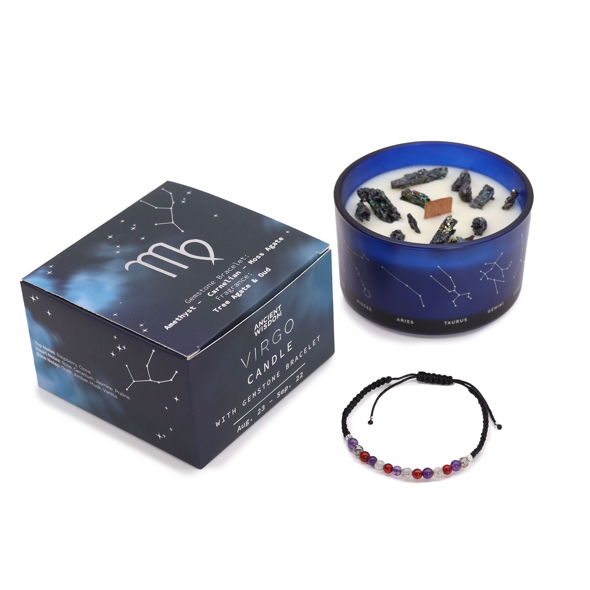 Virgo Zodiac Crystal Candle & Gemstone Bracelet