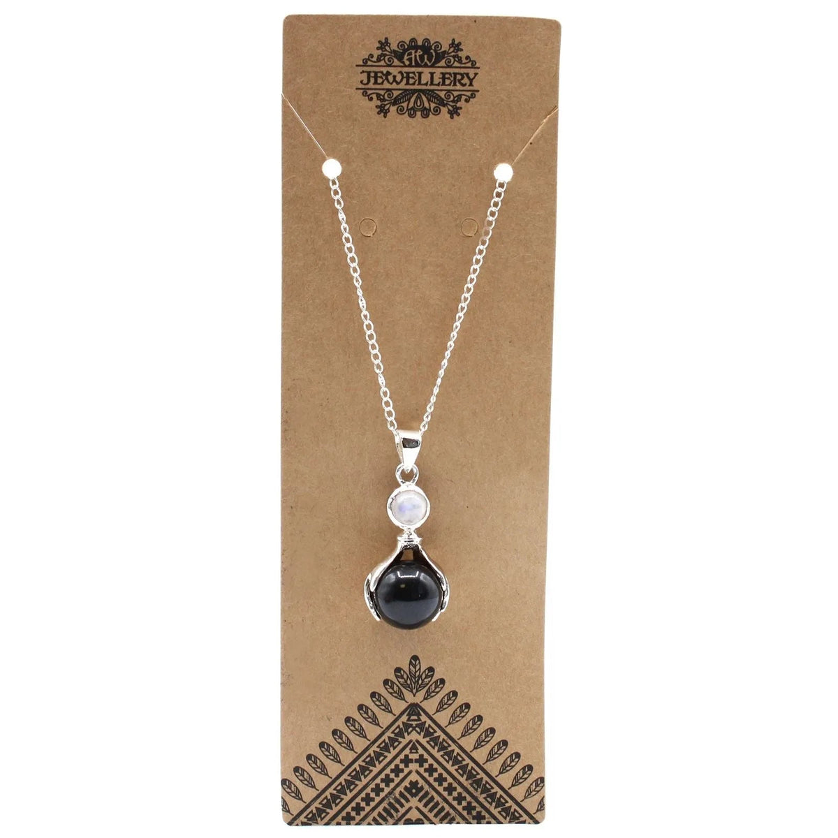 Black Agate Gemstone Hand Pendant Necklace - Gemstone Necklace - SIXTH HOUSE