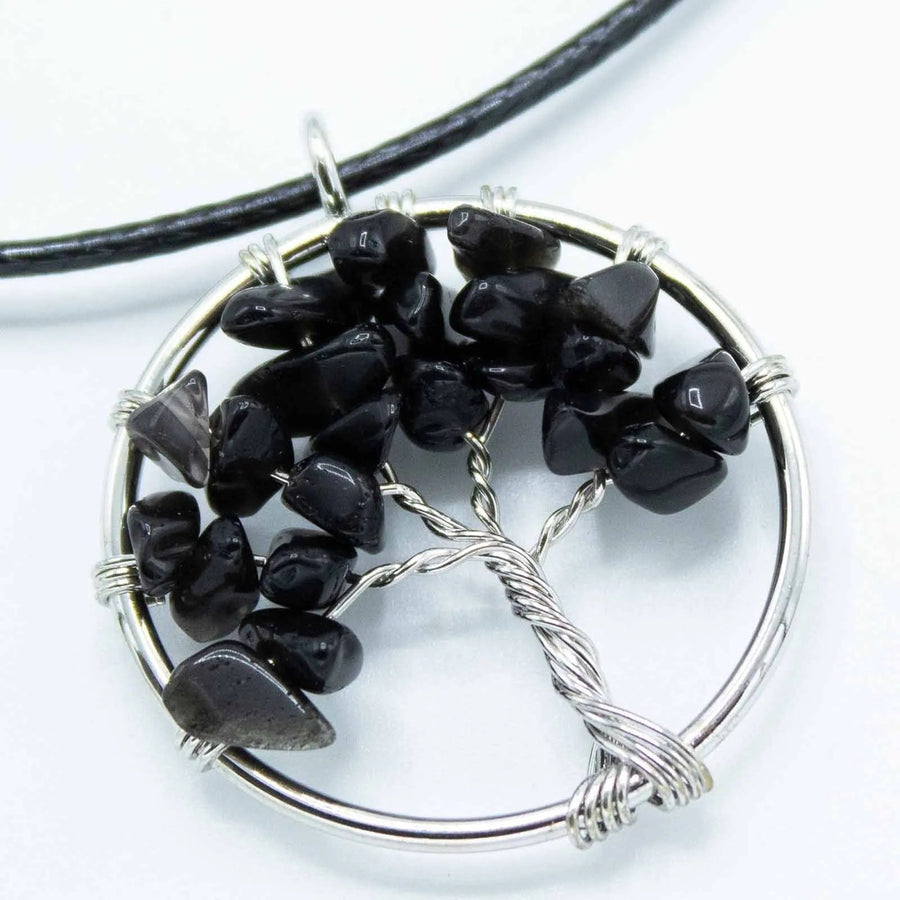 Black Agate Tree of Life Gemstone Necklace