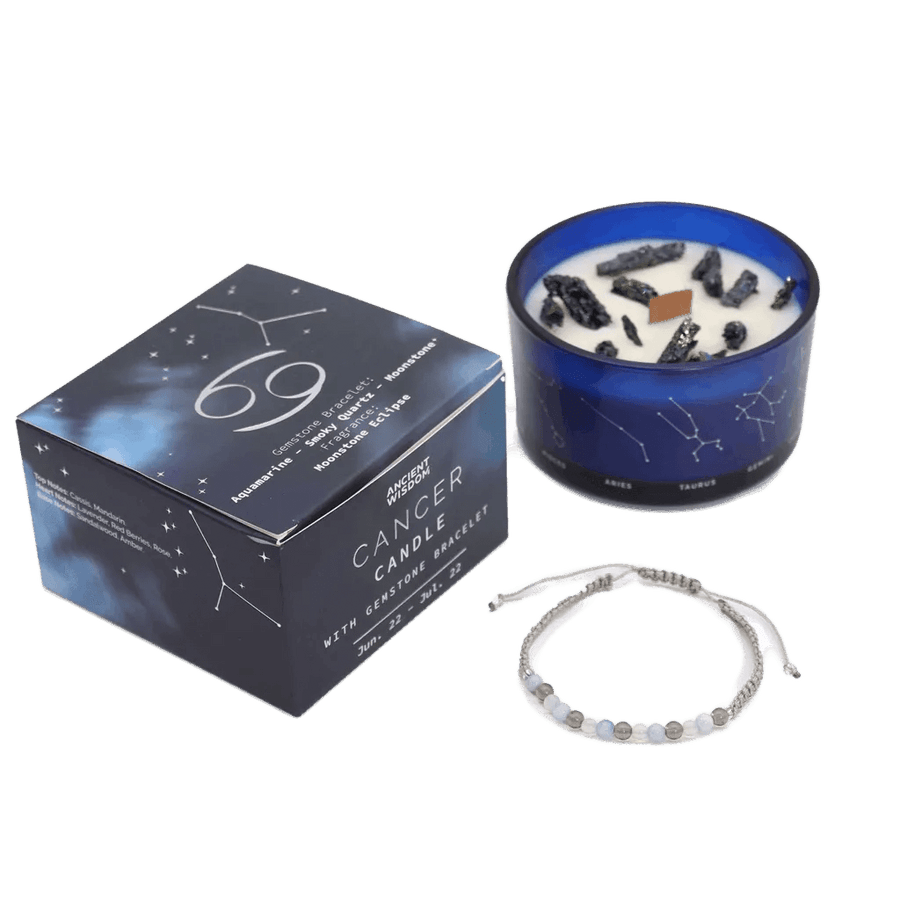 Cancer Zodiac Crystal Candle & Gemstone Bracelet - Zodiac Crystal Candles with Gemstone Bracelet - SIXTH HOUSE