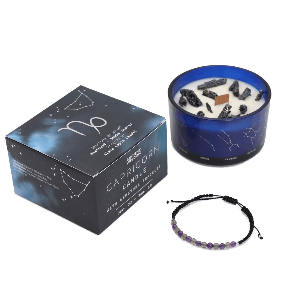 Capricorn Zodiac Crystal Candle & Gemstone Bracelet - Zodiac Crystal Candles with Gemstone Bracelet - SIXTH HOUSE