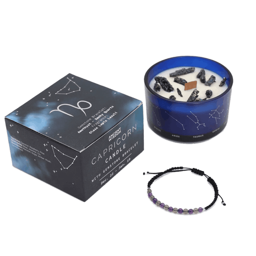 Capricorn Zodiac Crystal Candle & Gemstone Bracelet - Zodiac Crystal Candles with Gemstone Bracelet - SIXTH HOUSE
