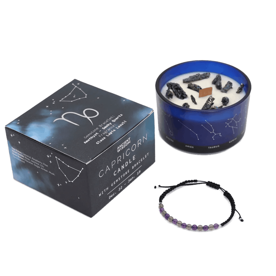 Capricorn Zodiac Crystal Candle & Gemstone Bracelet - Zodiac Crystal Candles with Gemstone Bracelet - SIXTH HOUSE