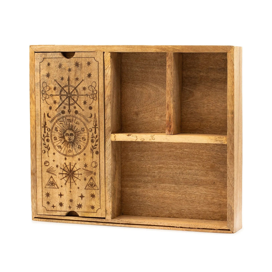 Carved Four-Section Tarot Box with Card Holder - Tarot Storage Box - SIXTH HOUSE