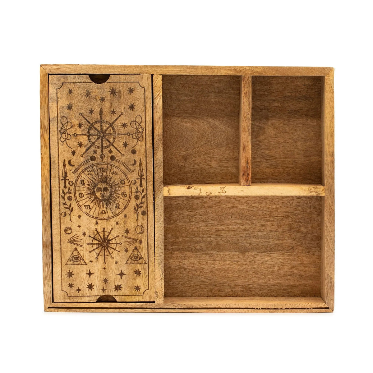 Carved Four-Section Tarot Box with Card Holder - Tarot Storage Box - SIXTH HOUSE