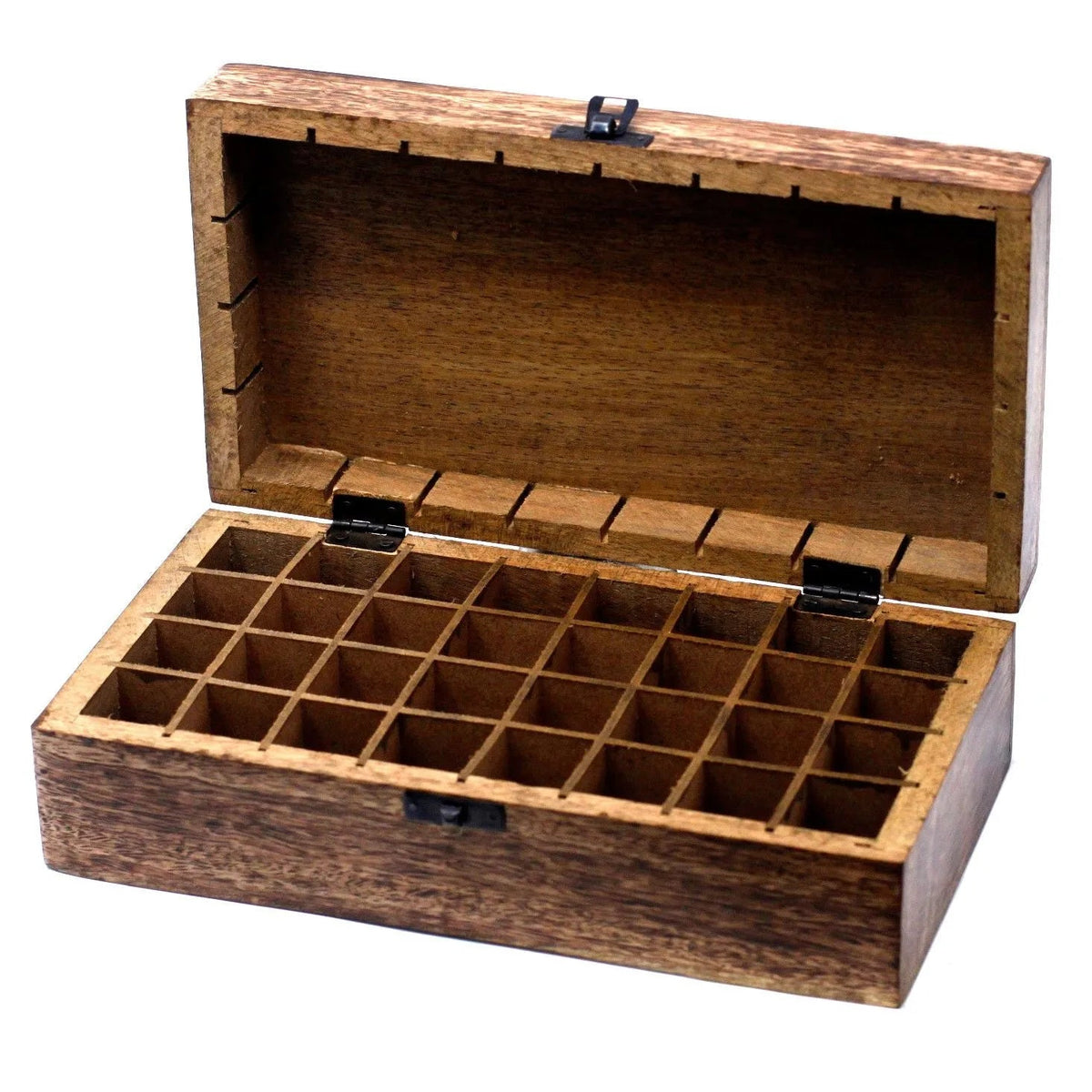 Floral Carved Mango Wood Oil Box – 32 Bottles - Essential Oil Storage Box - SIXTH HOUSE