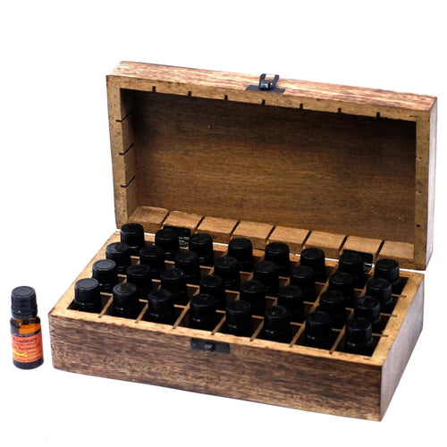 Floral Carved Mango Wood Oil Box – 32 Bottles - Essential Oil Storage Box - SIXTH HOUSE
