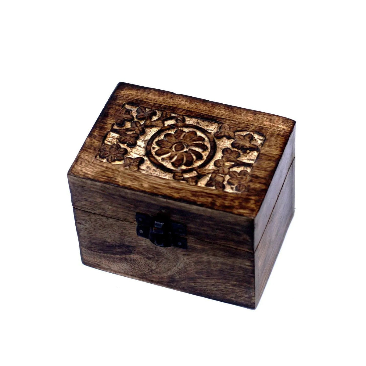 Floral Carved Mango Wood Oil Box – 6 Bottles
