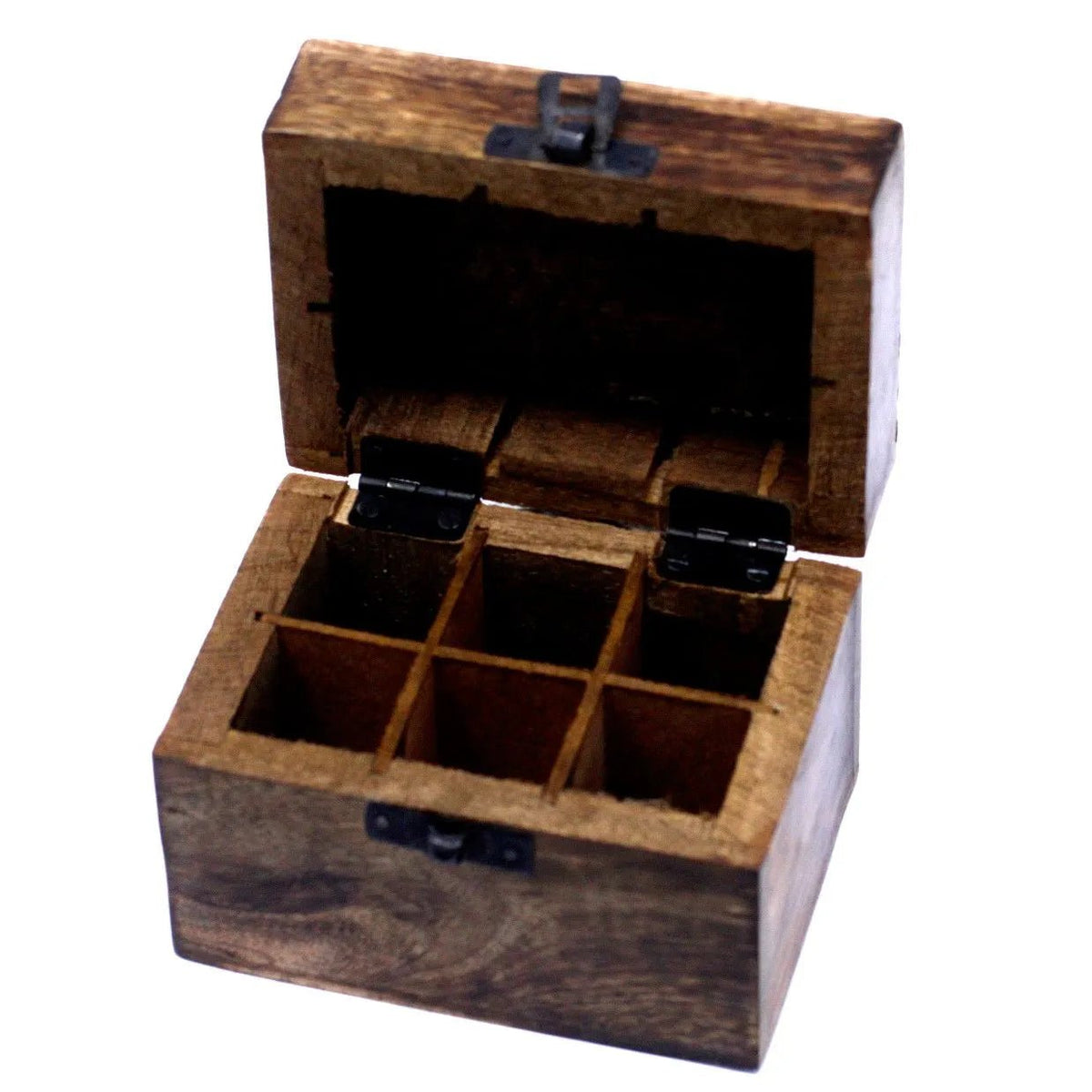 Floral Carved Mango Wood Oil Box – 6 Bottles - Essential Oil Storage Box - SIXTH HOUSE