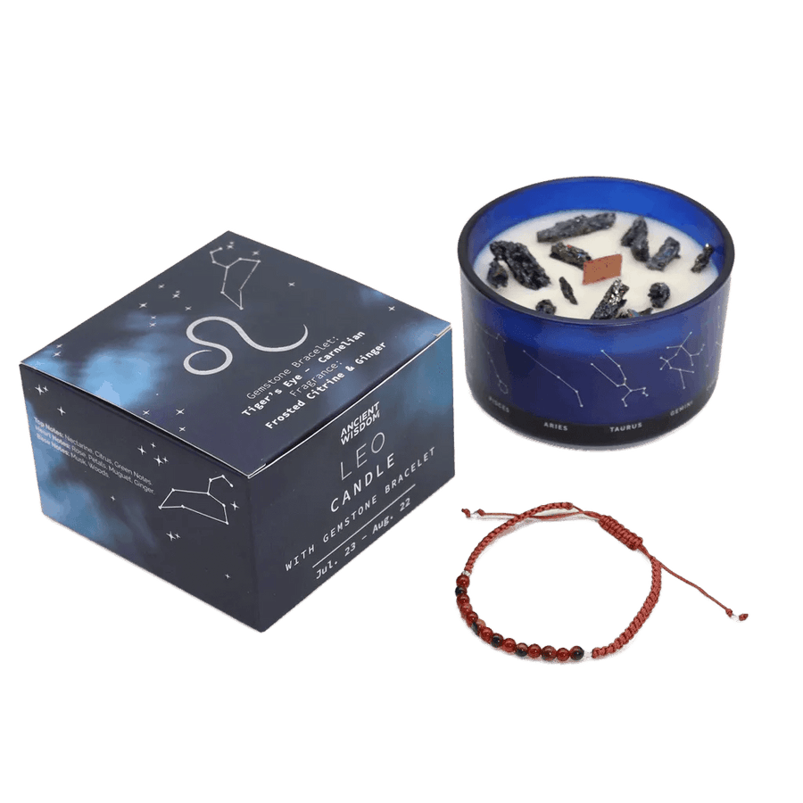 Leo Zodiac Crystal Candle & Gemstone Bracelet - Zodiac Crystal Candles with Gemstone Bracelet - SIXTH HOUSE
