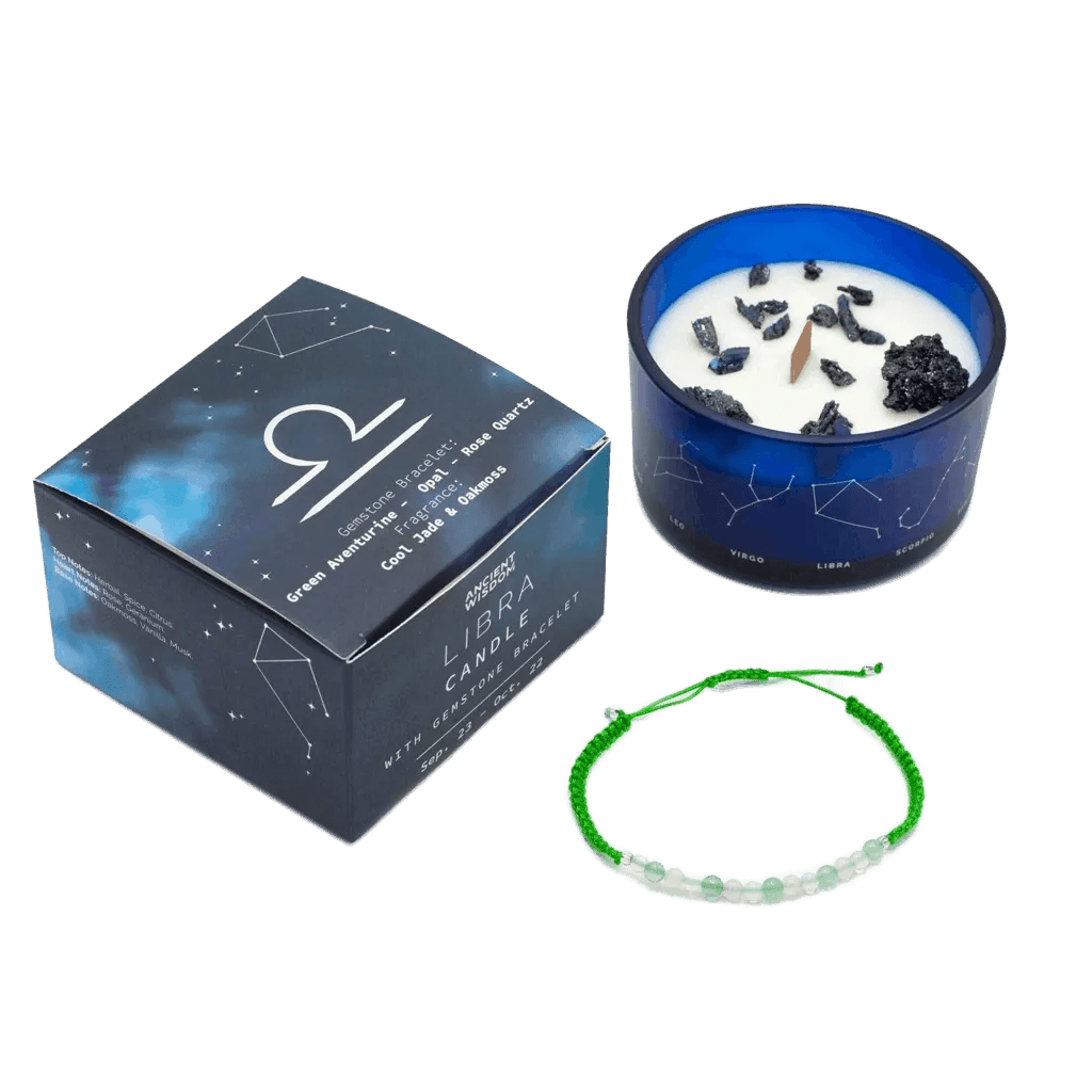 Libra Zodiac Crystal Candle & Gemstone Bracelet - Zodiac Crystal Candles with Gemstone Bracelet - SIXTH HOUSE